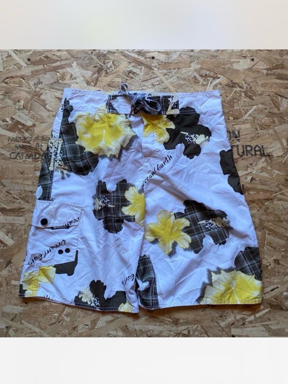 Men's Floral Ocean & Earth Swim Shorts - White with Yellow & Brown
